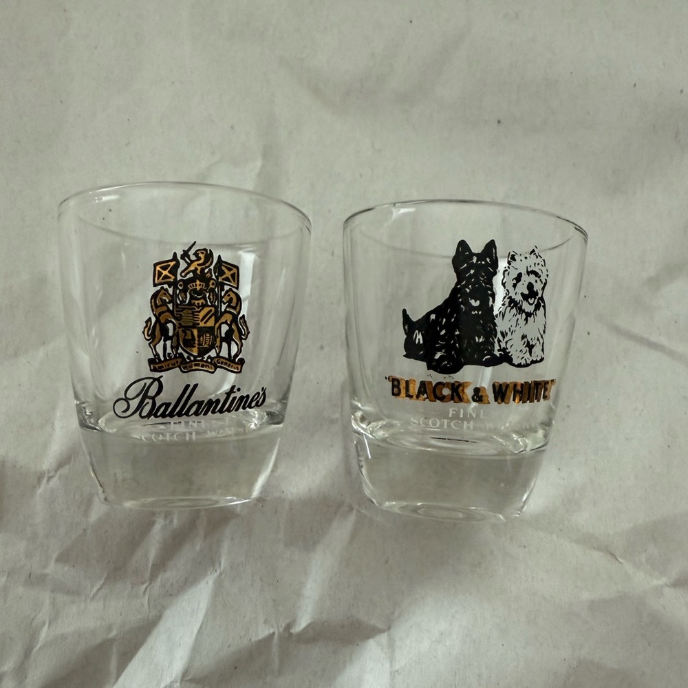 Vintage Ballantine's and Black & White Scotch Shot Glasses
